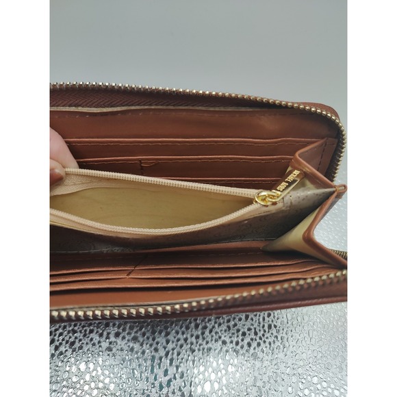 Michael Kors MK Logo Zip Around Wallet Brown Saffiano Leather - Picture 4 of 6